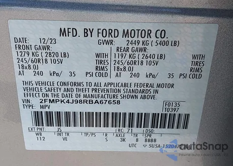 2024 Ford Edge Sel z USA, uszkodzony, nr VIN 2FMPK4J98RBA67658